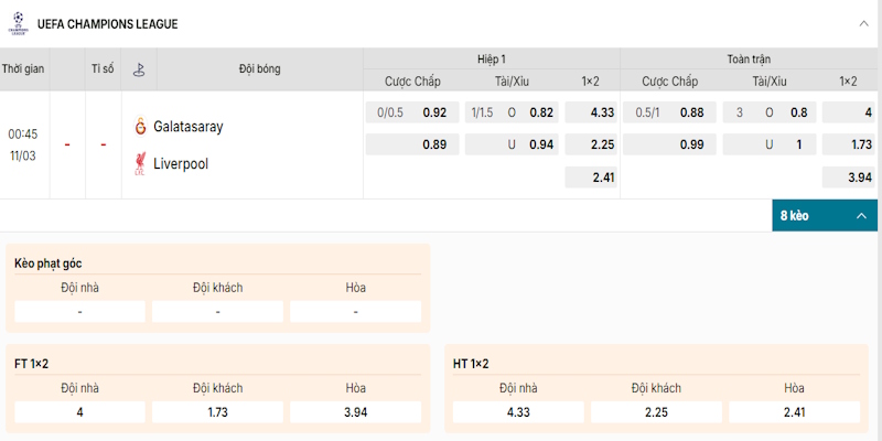 Phân tích kèo cược Galatasaray vs Liverpool
